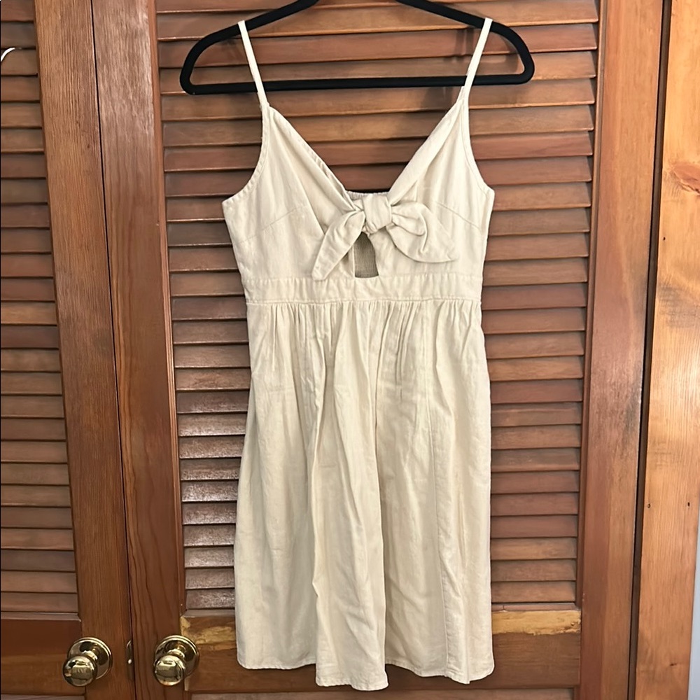 Old Navy Cream Tie Front Spaghetti Strap Dress linen blend
